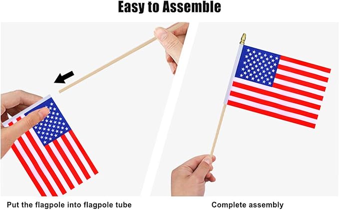 12Pcs Small American USA Flags on Wooden Stick Mini United States Flag Hand - Image 3
