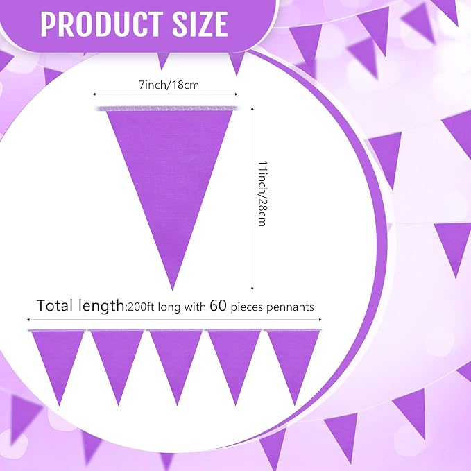 Tatuo 200 Feet Solid Pennant Banners Flags String Triangle Hanging DIY Bunting - Image 3