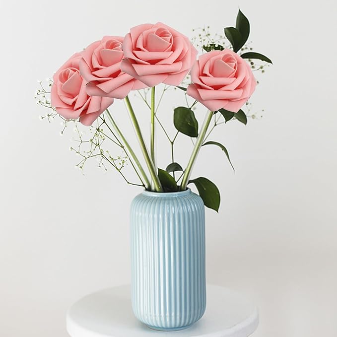 200PCS Artificial Flowers Pink Roses Real Looking Foam Fake Roses - Image 9