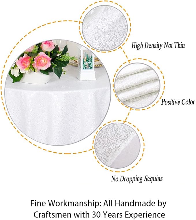 ShinyBeauty Sequin Tablecloth Square 54x54-Inch White Table Cloths - Image 3