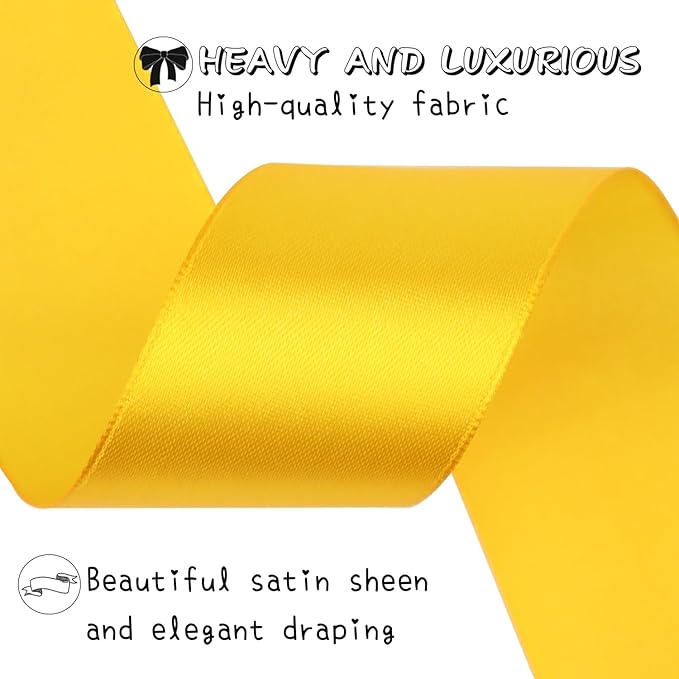 Yellow Solid Satin Ribbon 1-1/2 Inch 25 Yards Solid Polyester Fabric Ribbon - Image 4