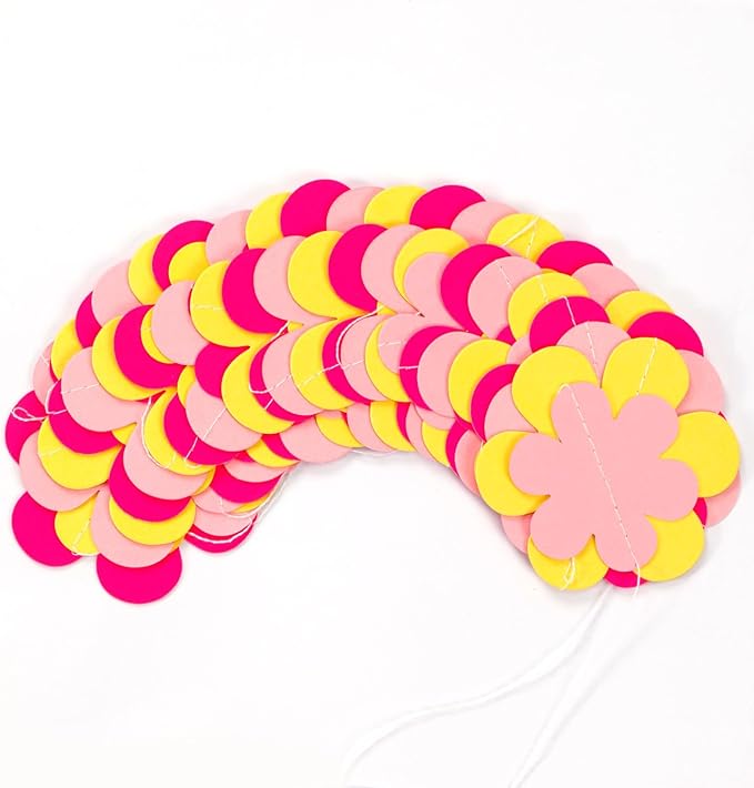 Hot-Pink Yellow Fall Party-Decorations Streamers-Garland - 52ft Boho Flower - Image 3