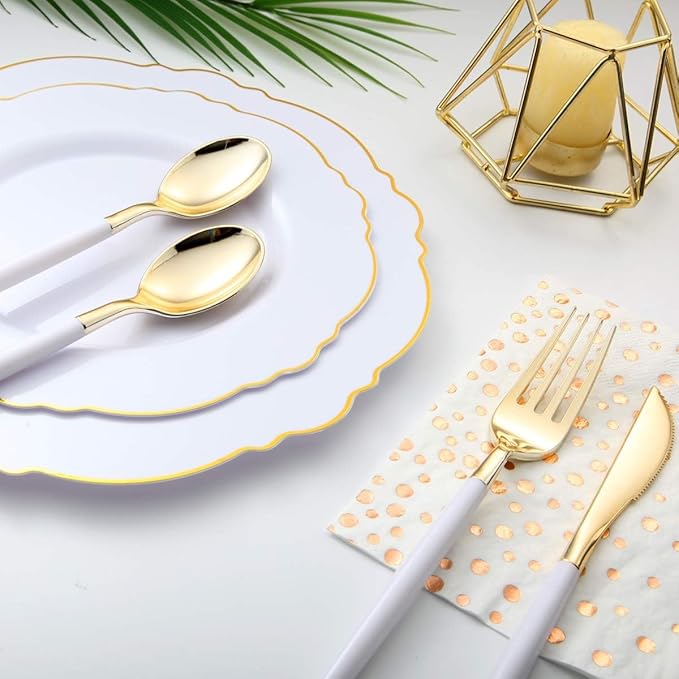 I00000 144Pcs Gold Plastic Silverware, Disposable Utensils Heavy Duty, - Image 2