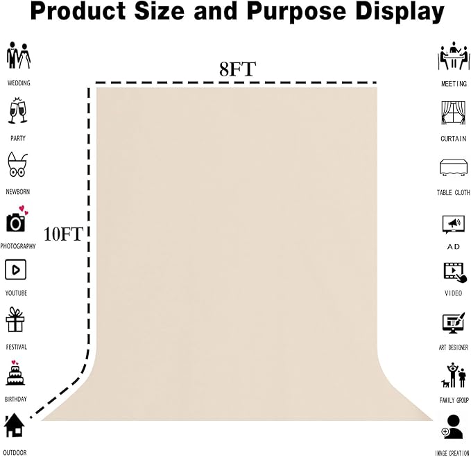 Beige Portrait Backdrop 8x10ft Zoom Meeting Photo Studio Shooting Props - Image 3