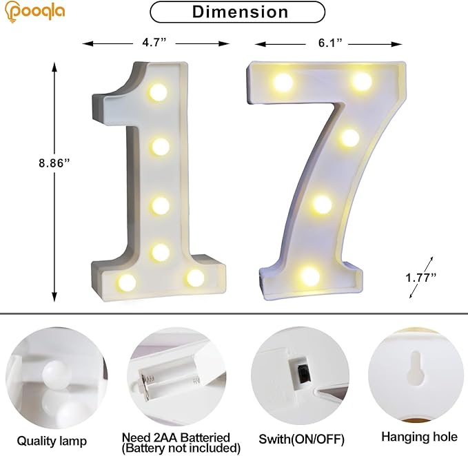 Pooqla Decorative LED Light Up Number Letters, Battery Operated - Image 4