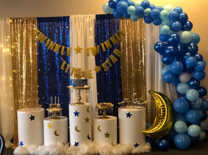 ShinyBeauty Blue and Gold Sequin Sparkle Photo Backdrop 2x8FT - Image 6
