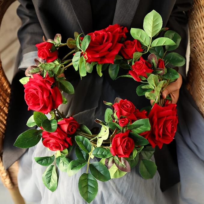Veryhome Rose Vine Artificial Flower Garland Fake Hanging Rose Ivy Plants 6ft - Image 4