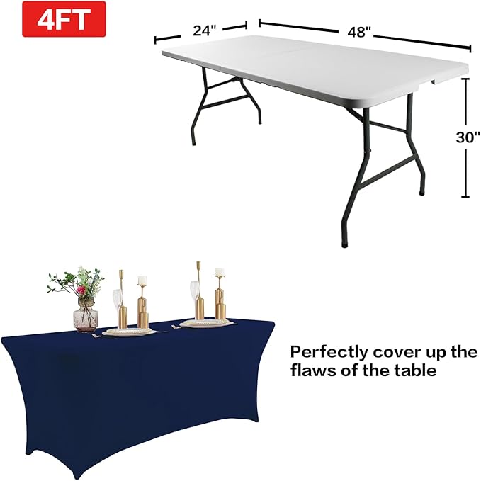 IVAPUPU 2 Pack 4FT Table Cloth for Rectangular Fitted Events Stretch Jean Blue - Image 3