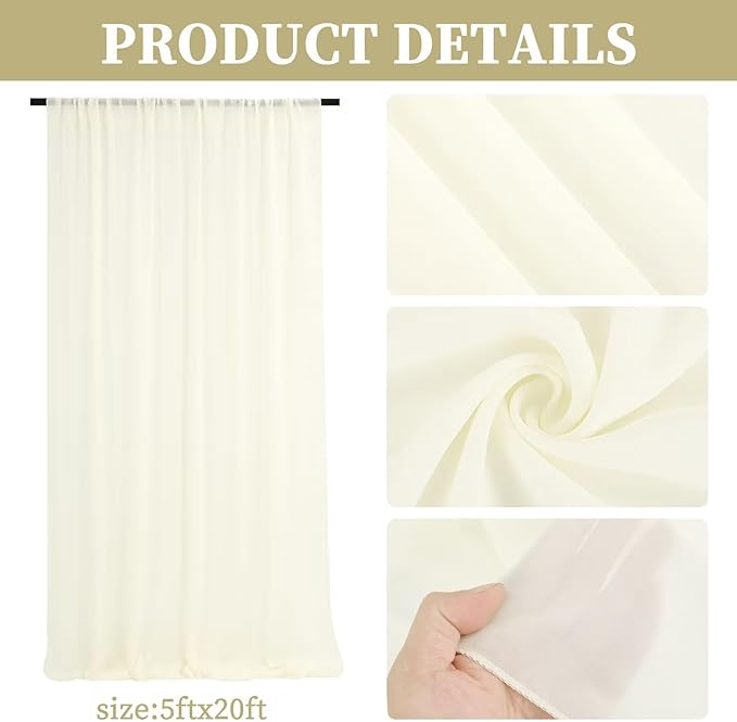 6 Panels Ivory Ceiling Drapes for Wedding 5ftx20ft Chiffon Fabric Arch Draping - Image 3