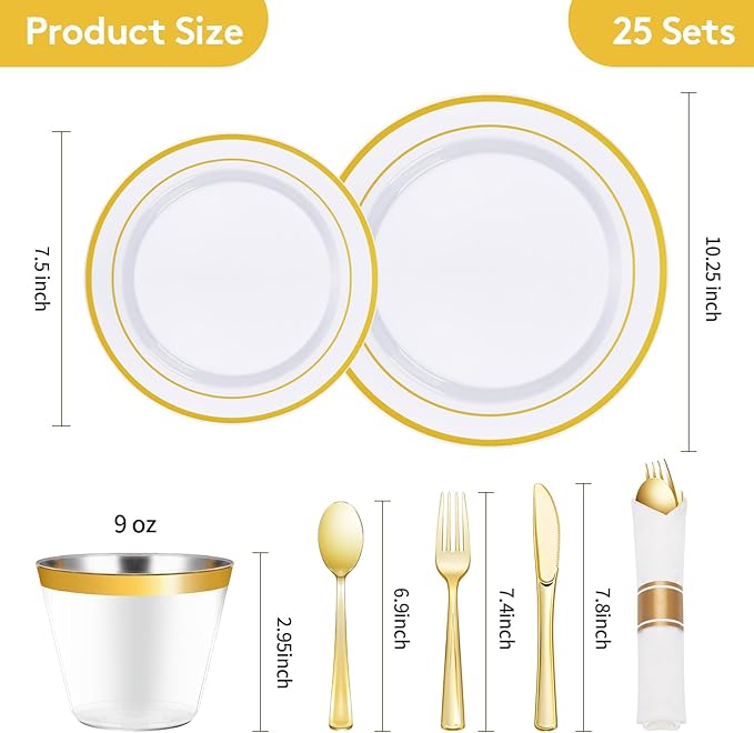 Goodluck 175 Piece Gold Plastic Dinnerware Set - Image 4