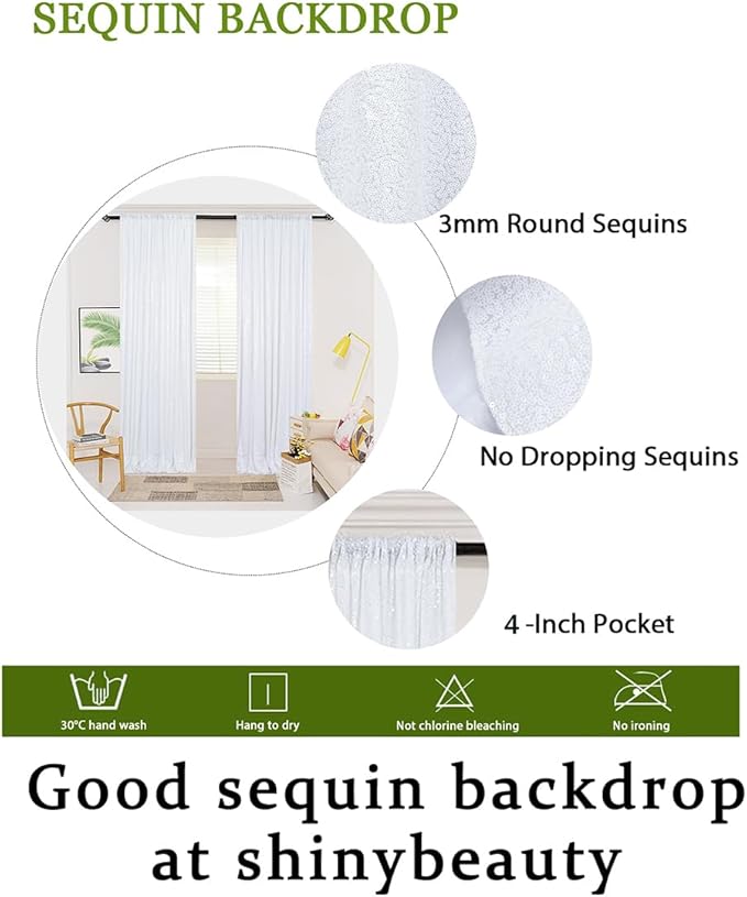 ShinyBeauty White Sequin Photo Backdrop 4x10FT - Image 6