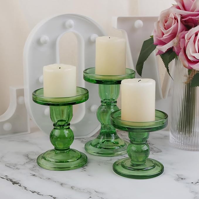6-Piece Set of Green Glass Candlestick, Crystal Candlestick Holder Holder and - Image 6
