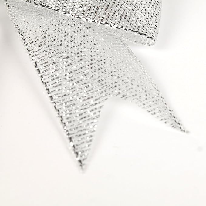50pcs 3-1/2" Silver Twist Ties Metallic Silver Bows - Image 9