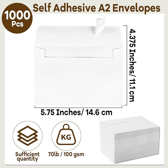 gisgfim 1000 Pcs A2 Envelopes 4.375x5.75 Inches Self Adhesive Invitation - Image 2
