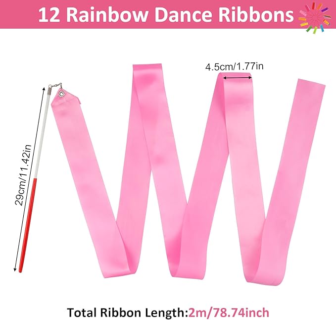 12 Pack Dance Ribbons for Kids, Dance Class, Birthday Party, Gymnastics - Image 2
