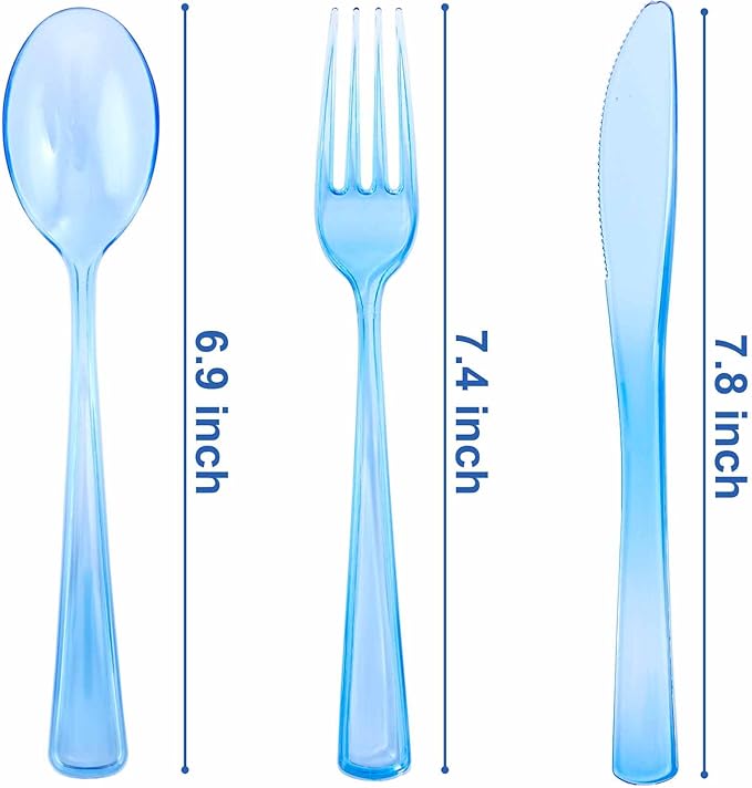 WDF 180 Pieces Blue Plastic Silverware Disposable - Image 2