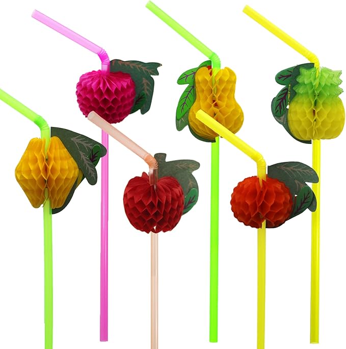 BLUE TOP Tropical Fruit Straws 9.65 Inch 100 PCS Colorful Fruit design Drinking by BLUETOP