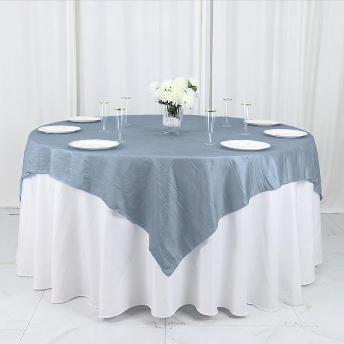 Tableclothsfactory 72"X72" Dusty Blue Accordion Crinkle Taffeta Table Overlay by TABLECLOTHSFACTORY