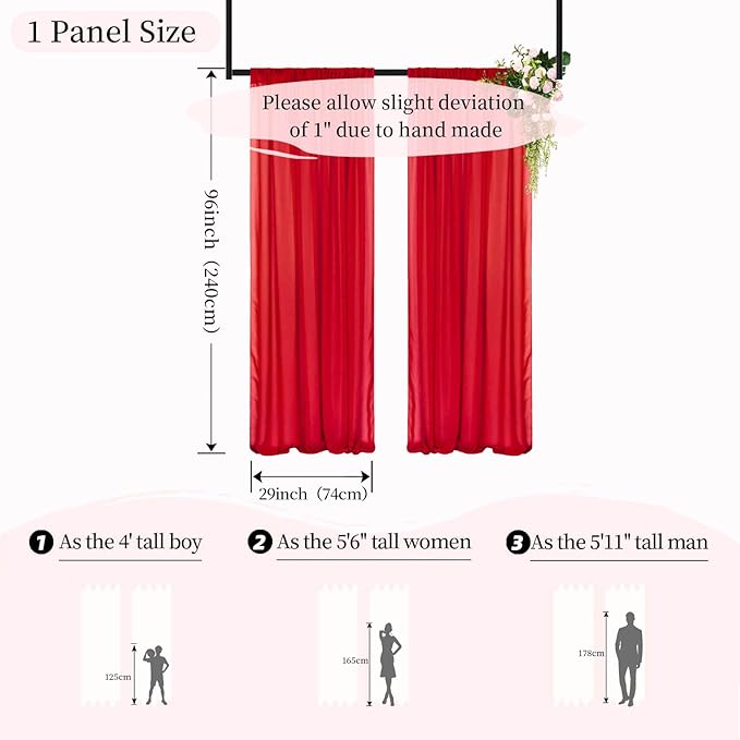 DUOBAO Red Chiffon Backdrop Curtain-2 Panels 29x96-Inch Wedding Backdrops - Image 7