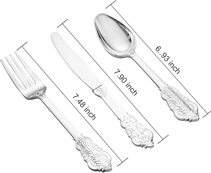 BUCLA 600PCS Silver Plastic Silverware - Image 3