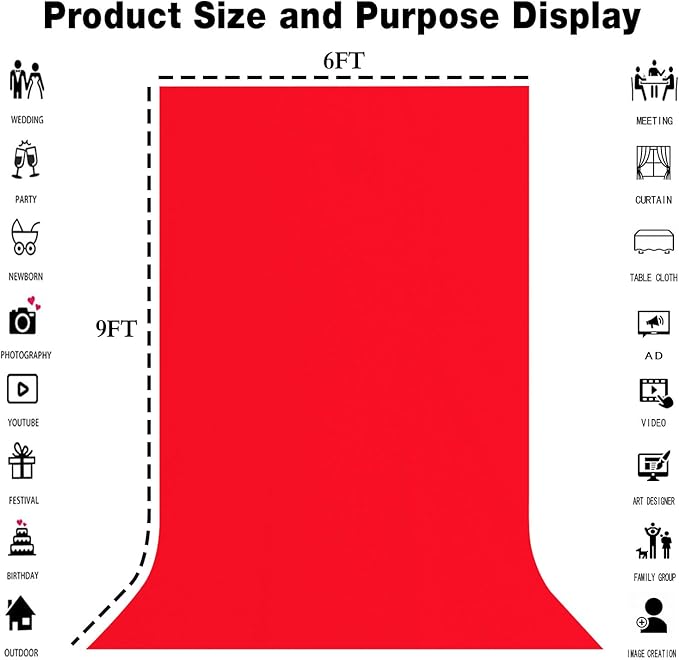 6x9FT Solid Red Screen Backdrop Background - Image 3