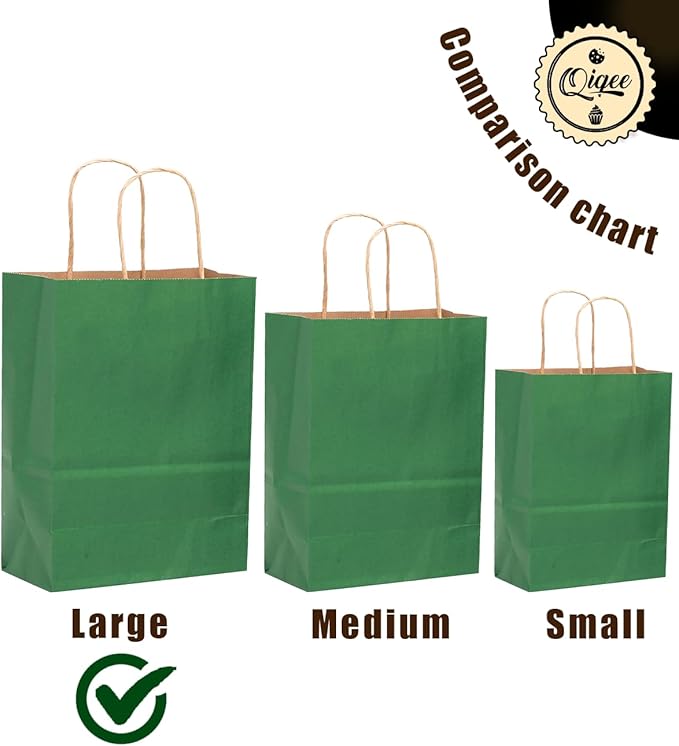 qiqee 50-Packs Kraft Deep Green Paper Gift Bags - Image 4
