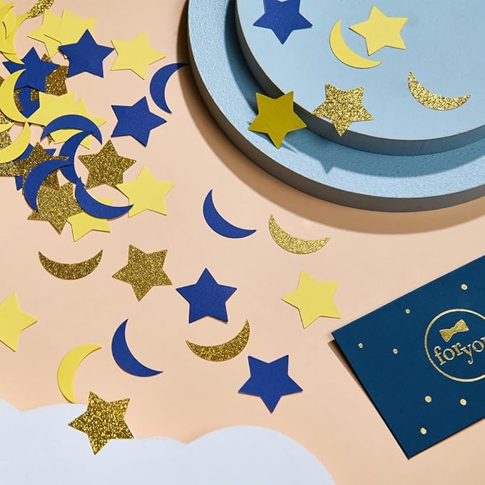 Gold Blue and Yellow Star and Moon Confetti Table Decoration - Image 3