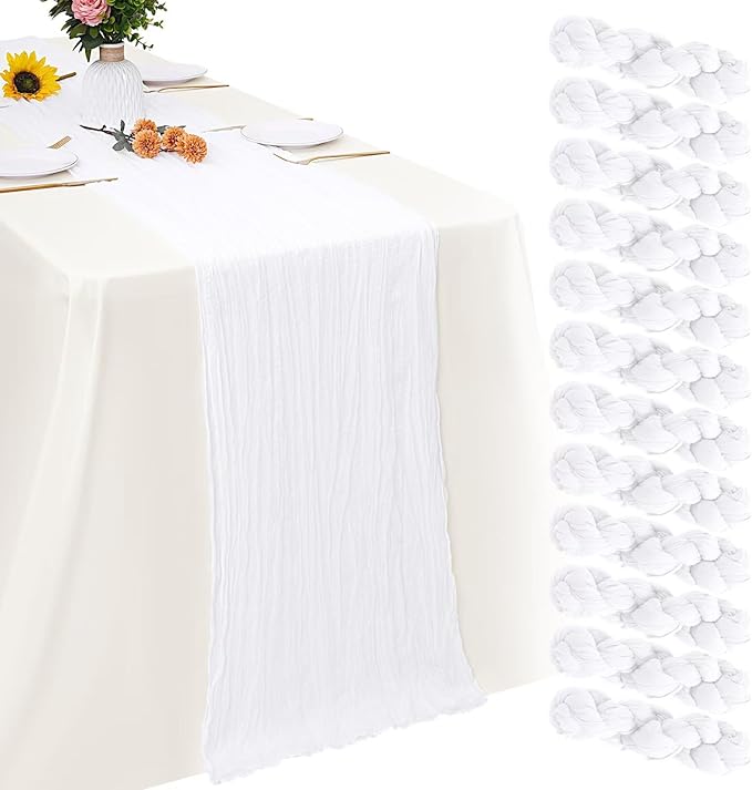 Aktor 12 Pack White Table Runner Boho Cheesecloth Table Runner Semi Sheer Gauze by Unknown