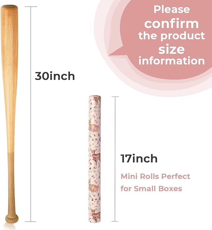 Ribbli Pink Christmas Wrapping Paper Rolls, Mini Roll-17 Inch x 33 - Image 2