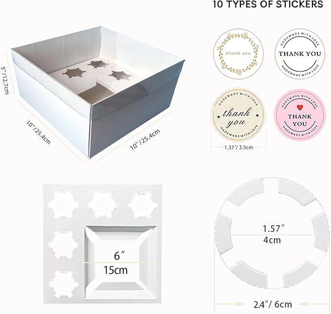 Bento Cake and Cupcake Box 4-inch Cake and 5 Cupcakes Box 10 Sets - Image 3