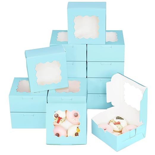Bakepacker 100pcs Light Blue Cookie Boxes 6x6x3 inches Easy Assemble Macaroon by Bakepacker
