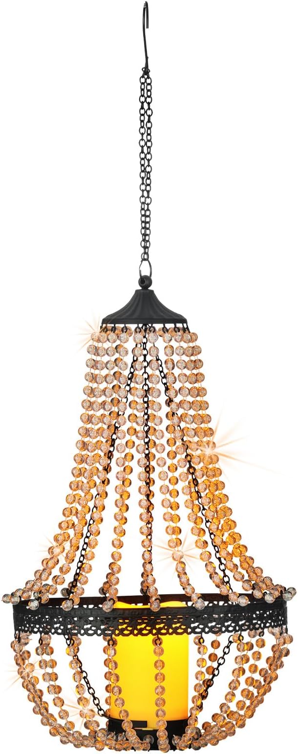 Hanging Candle Lantern, 27” Battery Operated Modern Clear Acrylic Crystal - Image 2