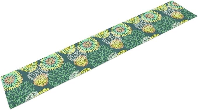 Green Dahlia Flower Table Runner, Linen Geometric Pattern Floral Table Decor - Image 9