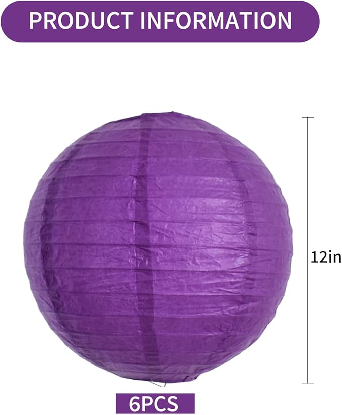 BEISHIDA 12-Inch Purple Round Paper Lanterns Hanging Decorative Chinese Paper - Image 2