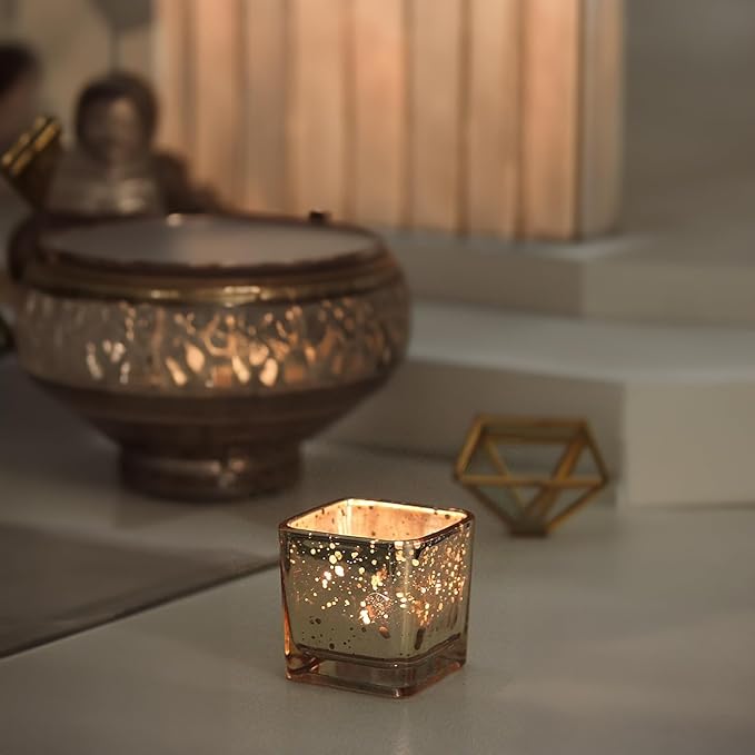WGV 2 Inch Gold Speckle Square Cube Glass Votive Candle Holder Bulk, Small Tiny - Image 3