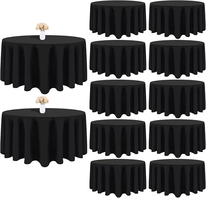 12 Pack Black Round Tablecloth 90 Inch Black Table Cloth Stain and Wrinkle by Heneger