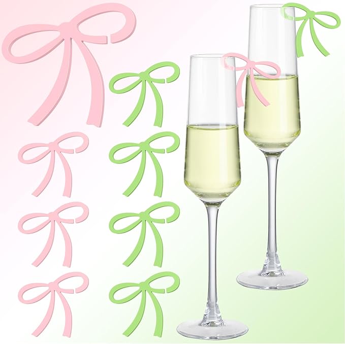 50 Pcs Bows Drink Tags Coquette Bow Wine Glass Charms Acrylic Bowknot Drink Tag by Colingmill