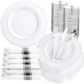 Liacere 350PCS Silver Plastic Plates-Disposable White and Silver Plates 50guest by Liacere