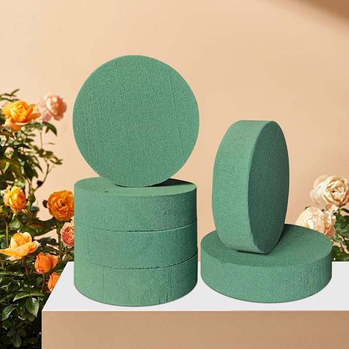 6 Pcs Round Floral Foam Blocks Each Green Wet & Dry Flower Foam - Image 5