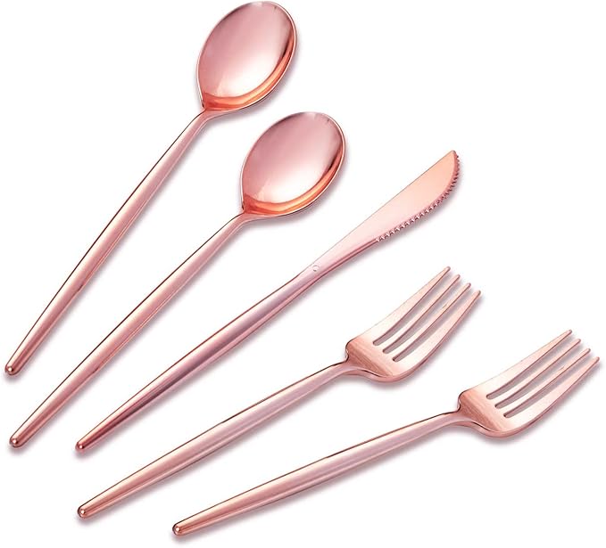 SUT 150Pcs Rose Gold Plastic Silverware, Disposable Cutlery Set, Heavy Duty by SeeYouTomorrow