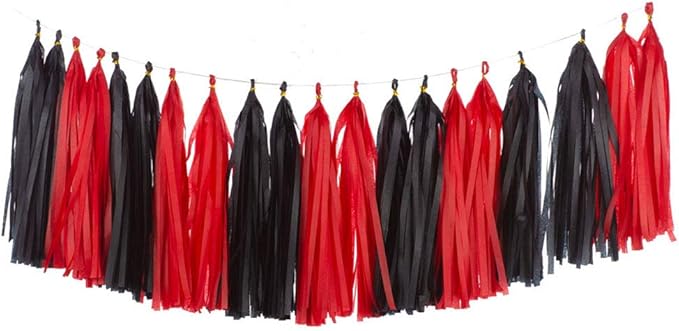Black and Red Party Tassel Garland Banner Decorations by YESON