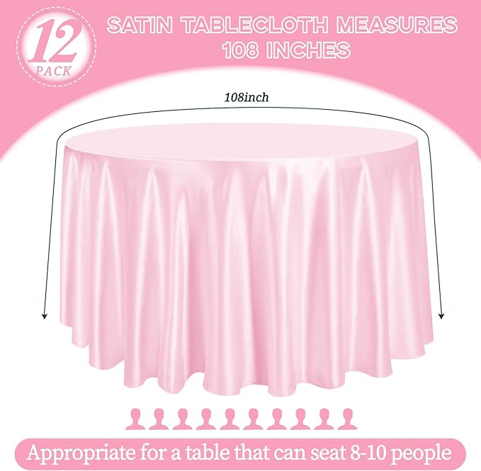 fani 12 Pack 108 Inch Light Pink Satin Tablecloth - Image 2
