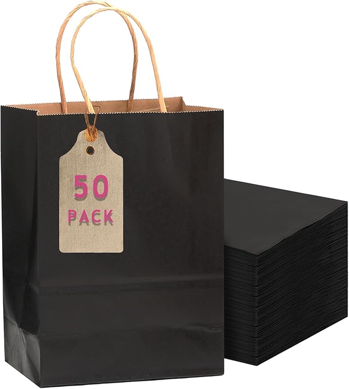 qiqee 50-Packs Black Paper Gift Bags by Qiqee