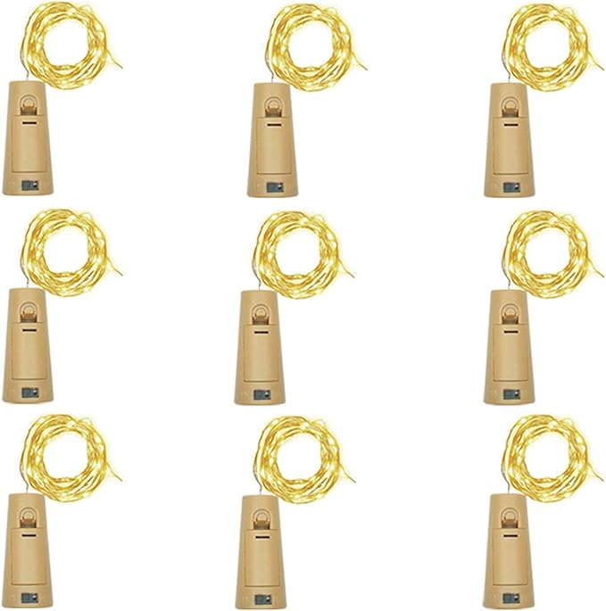 Wine Bottle Lights with Cork, Battery Operated 9 Pack 20 LED Cork Shape Silver by LoveNite