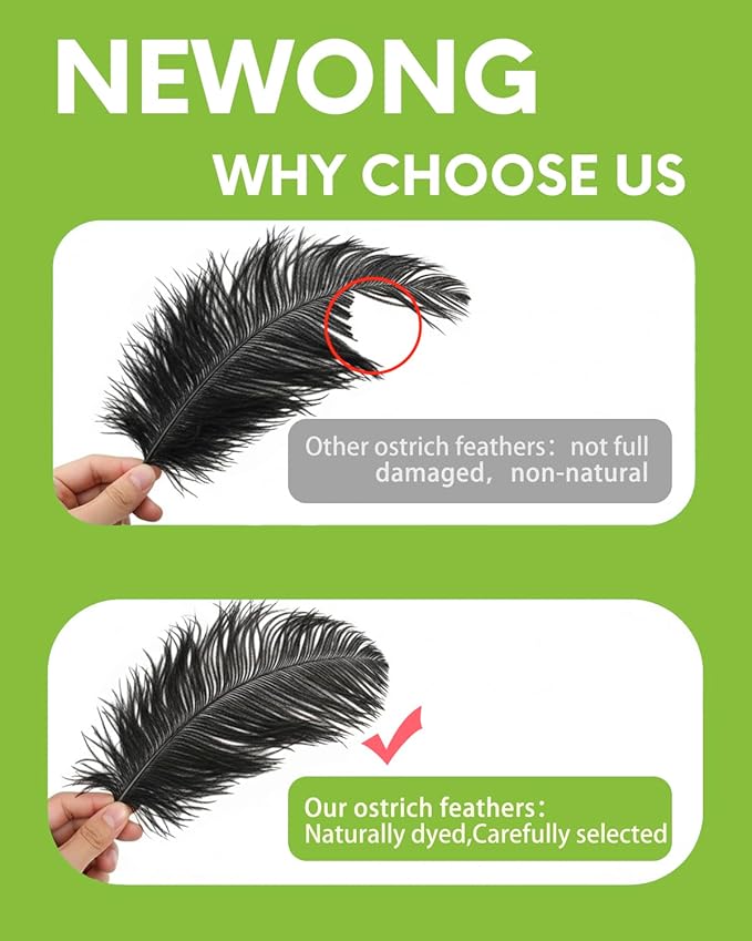 NEWONG 30pcs Black Ostrich Feathers Natural Bulk 9-12inch Vase Craft Wedding - Image 4