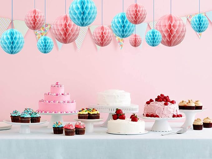 ZOOYOO 12Pcs 6" 10" Honeycomb Balls Decorations Hanging Tissue Paper Pom Poms - Image 2