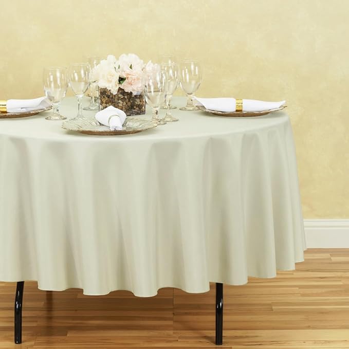 LTC LINENS 2 Pack 90 Inch Round Tablecloth Beige - Image 2