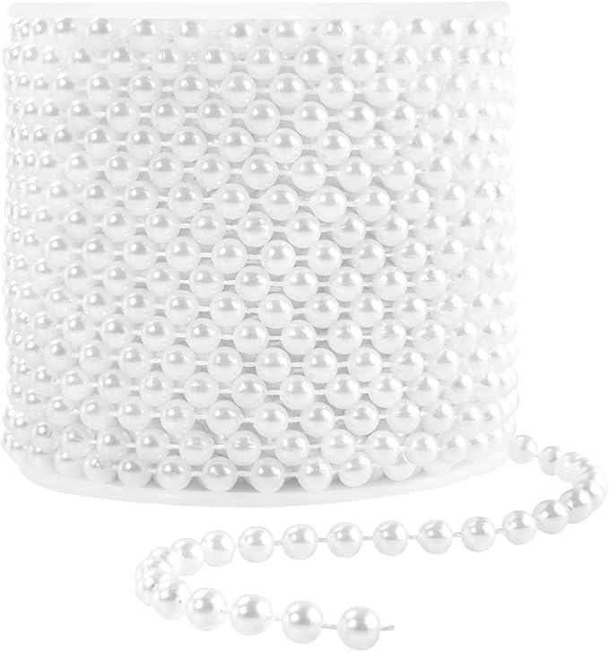 Faux White Pearl Bead Garland - 6mm Spool Pearl String Bead Roll by YAXINRUI