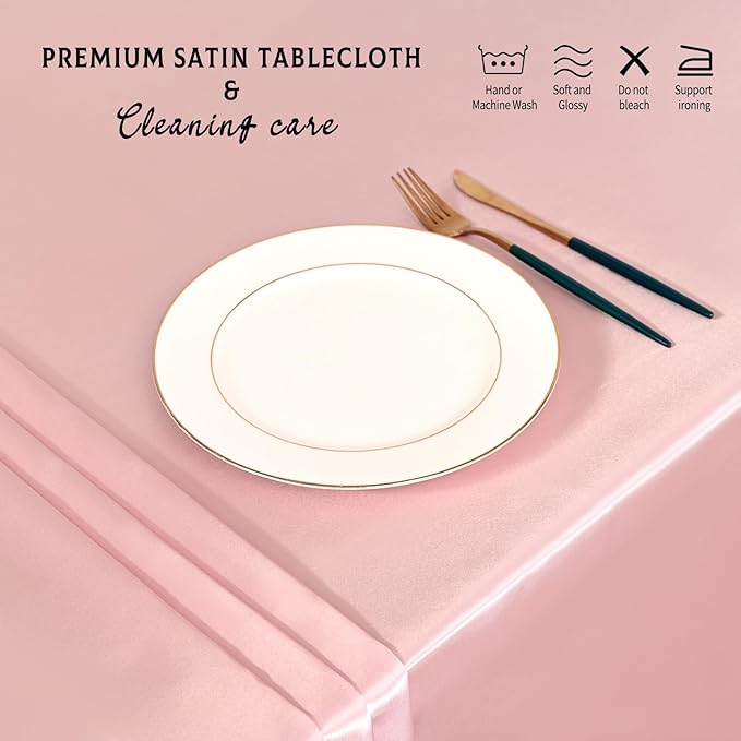 10 Packs Satin Tablecloth 57 x 108 Inch Rose Gold Rectangular Table Cloth Silk - Image 5