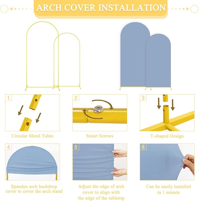 Arch Backdrop Stand and Cover Set 6FT 7.2FT Dusty Blue Arch Backdrop Covers Set - Image 3